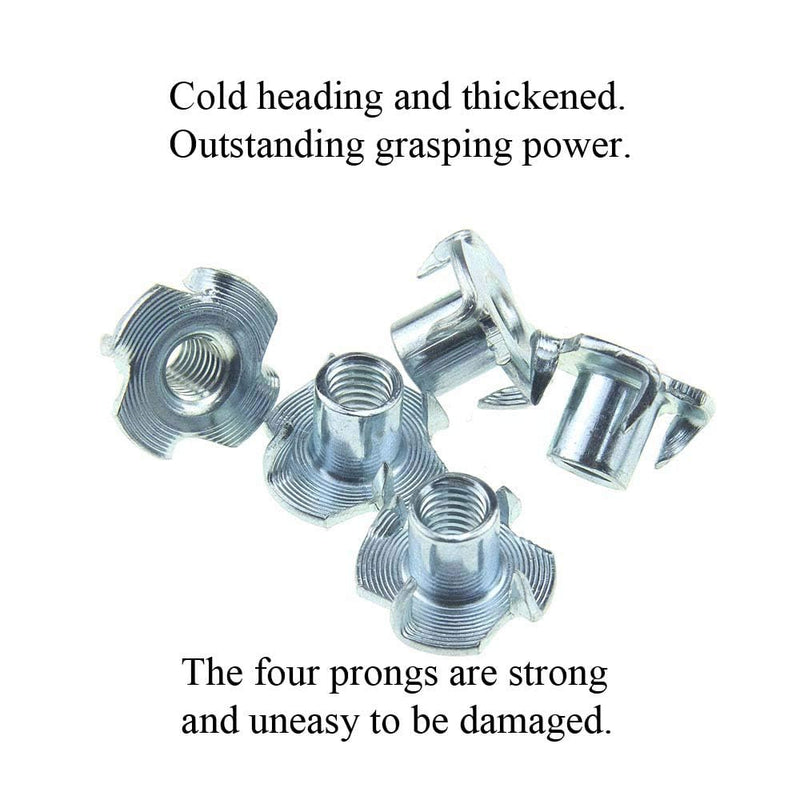 M5 X 8mm T Nut 4 Prong Tee Blind Nuts Threaded Insert Clean Threads No Rust Carbon Steel Zinc Plated for Wood Rock Climbing Wall Holds Plywood Furniture Particle Board CNC Router 60 Pack M5-8(60Pack)