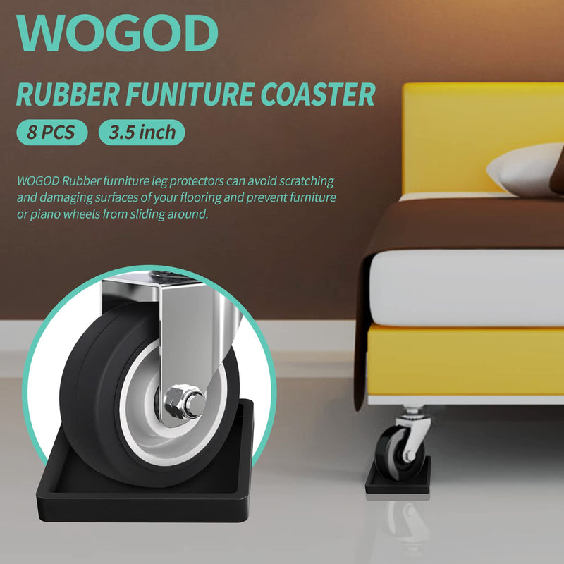 Rubber Furniture Cups Pads Non Slip 8 Pcs 3.5''Square Furniture Coasters Couch Bed Leg Protectors for Hardwood Floors 8Pcs Black 3.5x3.5