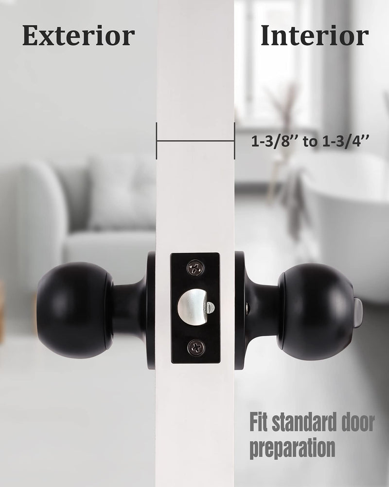Lanwandeng Matte Black Door Knobs with Lock and Keys, Interior/Exterior Door Knob for Bedroom or Bathroom, Entry Door Lock 1 Pack Entry with Keys