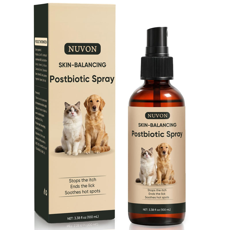NUVON Postbiotic Spray - Hot Spot Treatment for Dogs & Cats - Helps Alleviate Sensitive Skin, Scratching, and Licking of Coat - 3.38 fl oz 1
