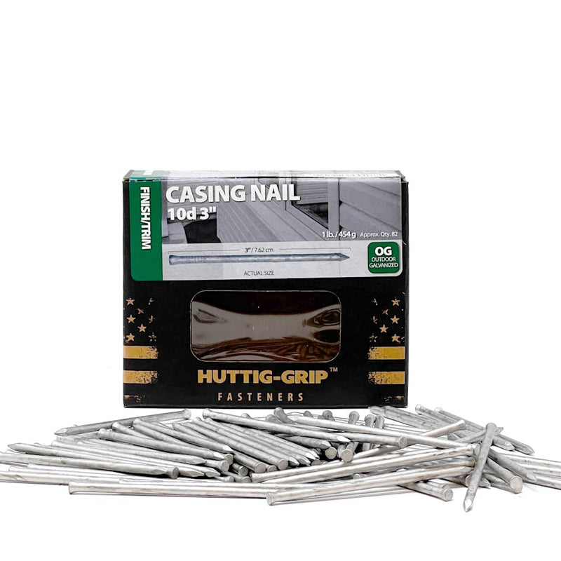 Huttig-Grip Finish Trim Series Casing Nail 3 inches 10d for Window and Door Frame Assembly HGN10OGCAS1 Outdoor Galvanized, 1 lb Pack of 82 Nails 3 inches - 1 lb Pack