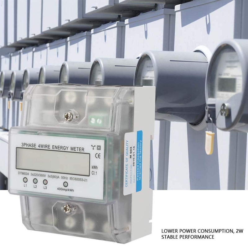Three Phase 4P KWh Meter 220/380V 5-80A Digital Electric Power Consumption Monitor LCD Backlight