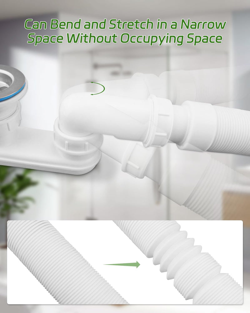 Bathtub Shower Drain Pipe, Low Profile 1-1/2" P Trap Fit for Freestanding Bathtubs and RV Bathtubs