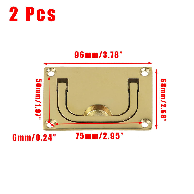 2 Pack Flush Ring Pull, 96×75mm Recessed Pull Handle, 316 Stainless Steel Door Hatch Lifting Ring Handle, Marine Boat Locker Window Drawer Cupboard, Gold