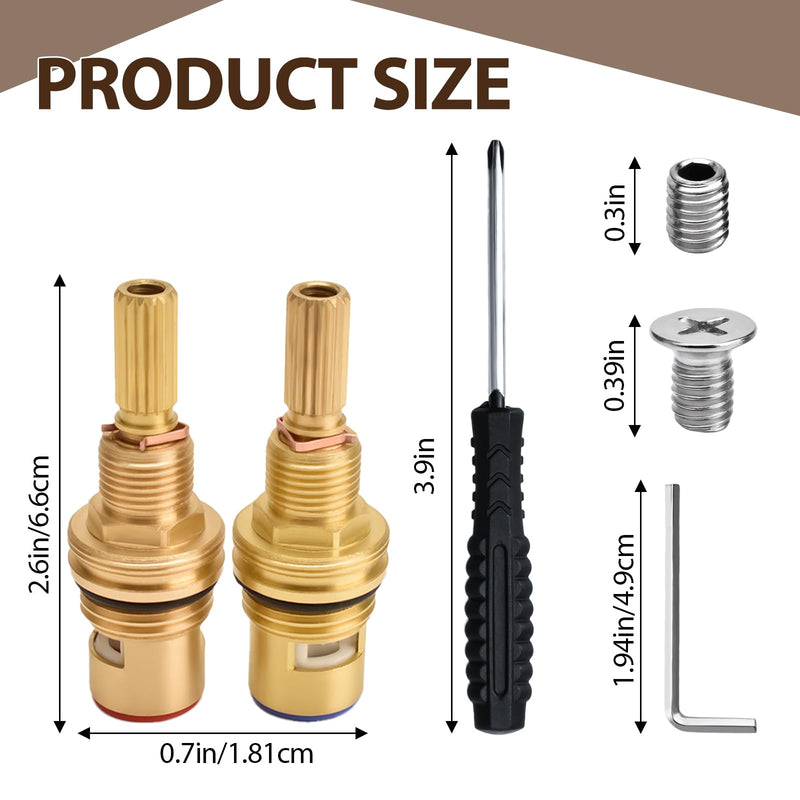 Faucet Ceramic Valve Cartridge Brass 1-001 and Brass 1-002 Replacement Quarter Turn 1/2" for Bathroom Kitchen Tap(Pair Hot & Cold)