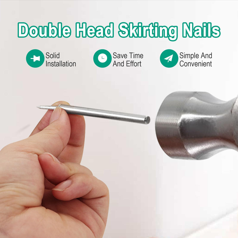 250 Pcs Double-Head Skirting Thread Seamless Nail, Double-Headed Nails, Invisible Screws & Nail-Specific Sleeve Tool, Seamless Skirting Thread Nails with Solid Wood Baseboard. 250