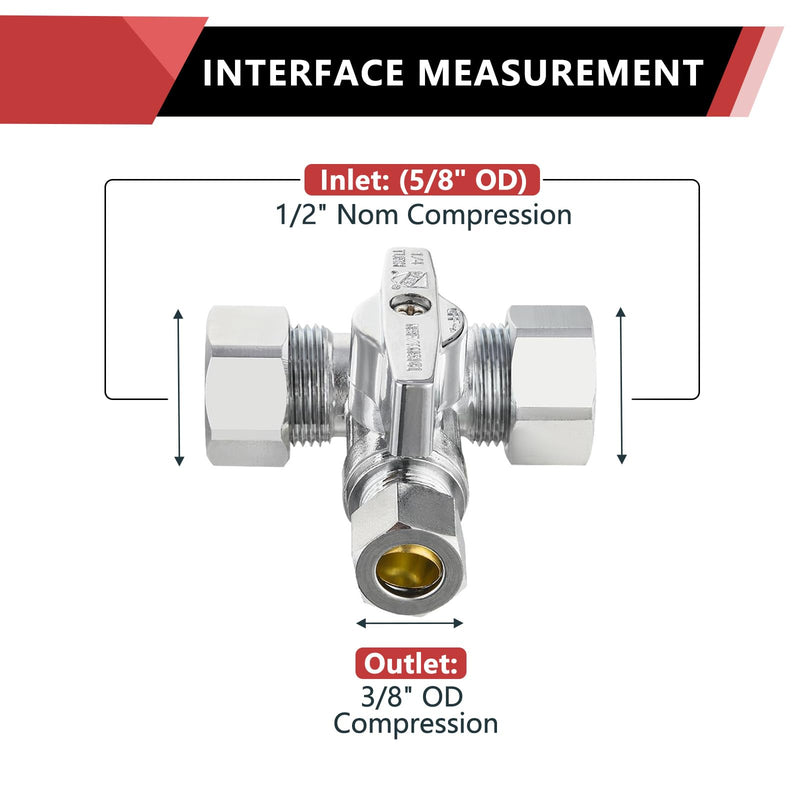 2Pcs EFIELD Tee Compression Stop Valve,1/2"NOM(5/8"OD) Inlet(VALVE247-2) Pack 2