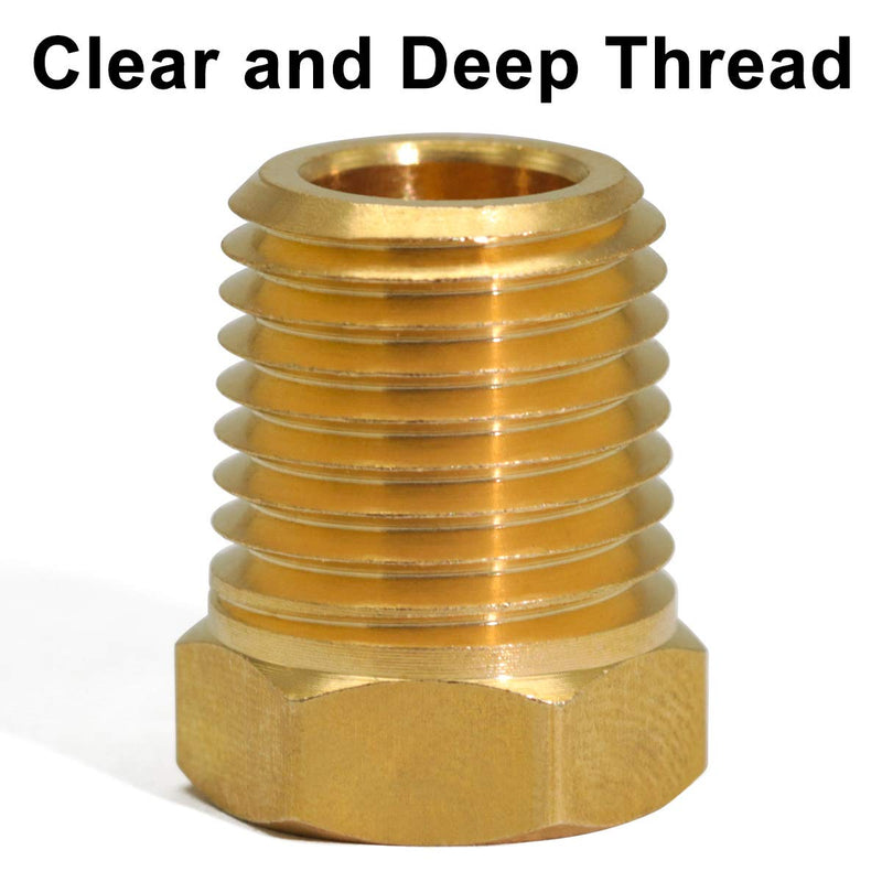 KOOTANS 4pcs Heavy Duty 1/4 NPT Male Thread to 1/8 NPT Female Thread Brass Reducer Hex Bushing Brass Fitting Pipe Hose Tube Adapter Convert 1/4 x 1/8 NPT (O.D x I.D: 1/2'' x 3/8'')