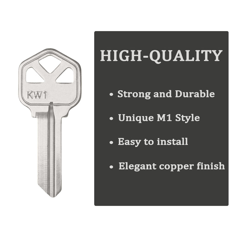 KW1 Blank Key Blanks, Pack of 50 Uncut Blank Keys in Premium Brass, Copper Structures Blank Keys Pack of 50 KW1 Blank Keys