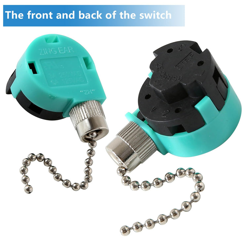 Ceiling Fan Switch, 4 Wire Zing Ear ZE-268S6 Pull Chain Switch Replacement 3 Speed Control Switch Compatible with Hunter Ceiling Fans, Wall Lamps, Cabinet Light (Nickel Pull Chain) ZE-268s6 Nickel