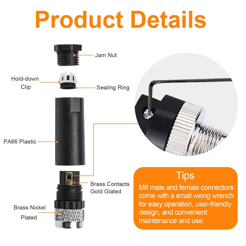 10Pcs M8 4-Pin Aviation Connector Female, Industrial A Coding Field Assembly Plug 8mm IP67 Waterproof for Circular Socket Panel Sensor M8-4Pin Female