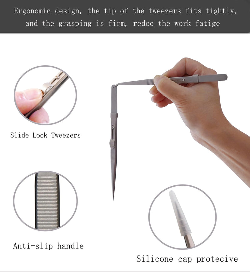 5Pcs Precision Tweezers Set, Flat/Pointed/Curved Angled Locking Long Tweezers for Crafts, Medical Surgical, Lab, Soldering, Jewelry Crafting, Watch & Electronics/Car Repair,Splinter Removal