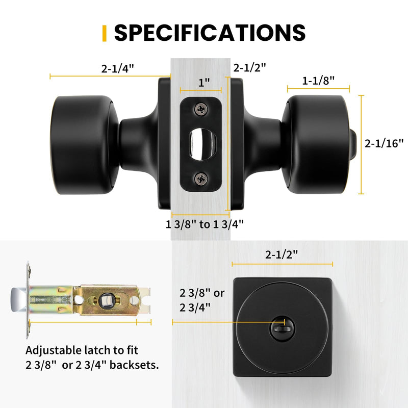 Goldenwarm Matte Black Door Knobs Interior, Privacy Door Knob for Bedroom Door Knob, Black Interior Door Knobs Privacy Lock 4 Pack