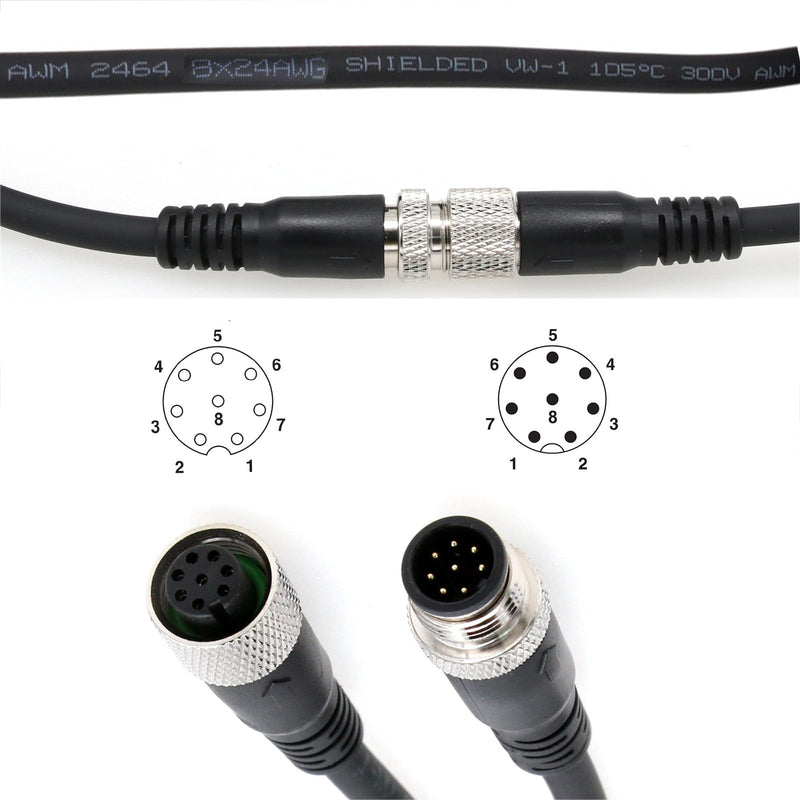 M12 A Coded 8 pin Female to 8 pin Male Cable for Cognex Sensor Camera Industrial Actuator Profibus Automation 10M