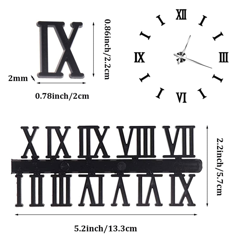 Clock Numerals Kit DIY Digital Clock Numbers Arabic Number and Roman Number for Clock Hands Replacement Parts Clock Accessories in Black Silver Gold (6 Pieces)