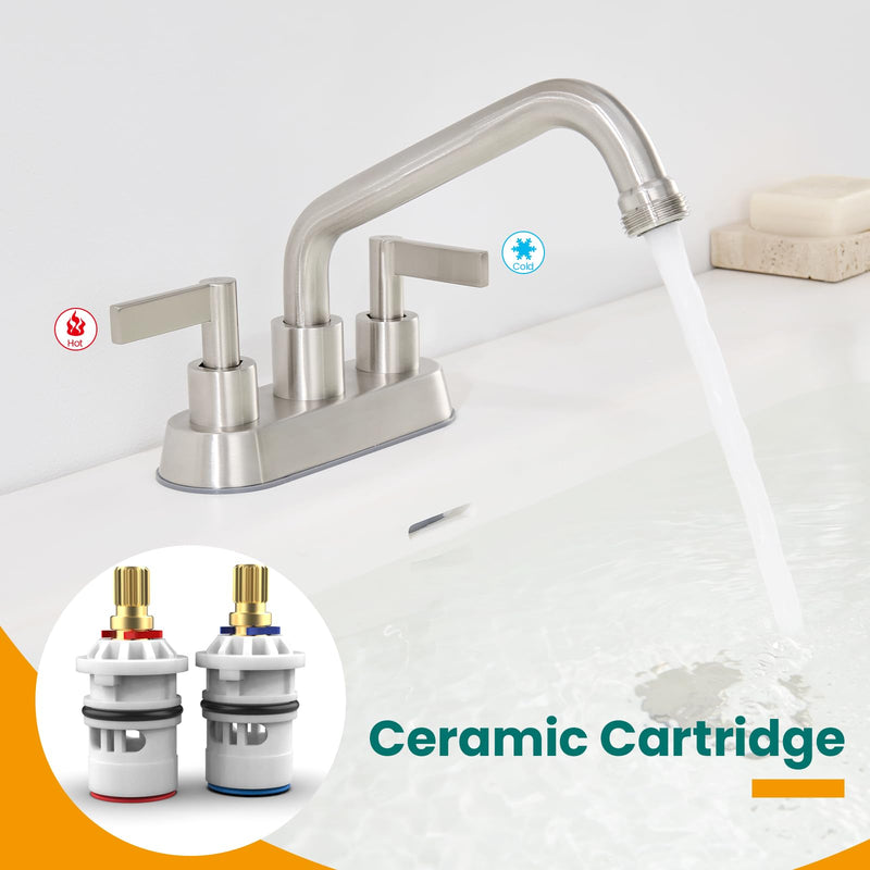 4 Inch Centerset Laundry Faucet, 2 or 3 Hole Deck Mount, Brushed Nickel Utility Sink Faucet with 360° Swivel Spout and 3/4'' Thread End Garden Hose Adapter