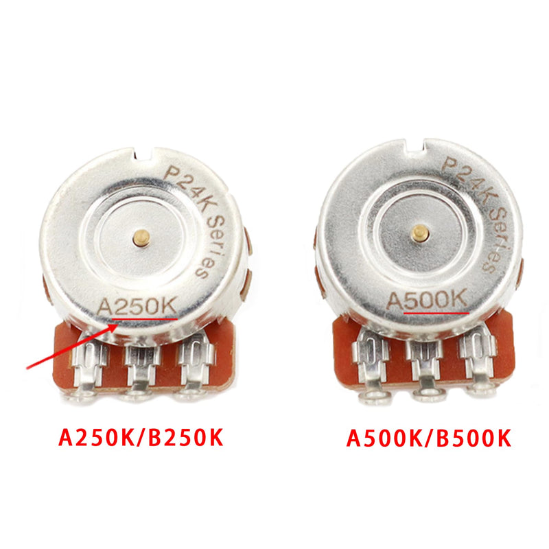 18-Spline 18mm B500K Guitar Potentiometers Split Brass Shaft Audio Taper Pots for Fender Stratocaster Telecaster Guitar Bass Parts (Set of 4) B500K(×4)