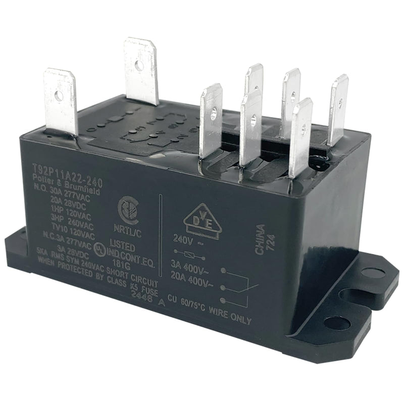 T92P11A22-240 Power Relay (1-Pack), 8-Pin DPDT 2-Pole 30A 240VAC Coil General Purpose Replacement Component, Heavy Duty Contactor for Industrial Motor Control & HVAC/R Systems, Replaces T92 Series