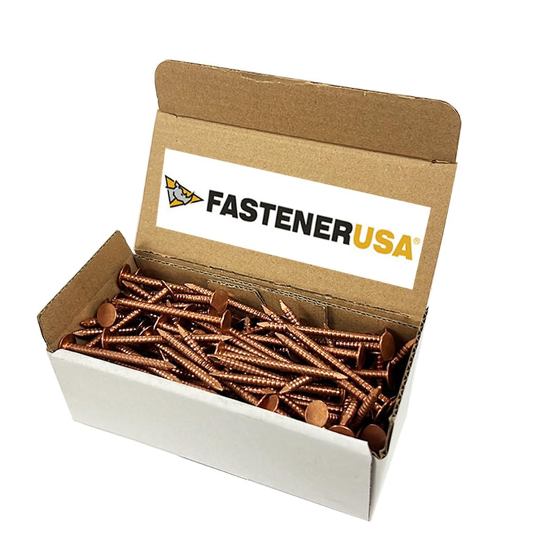 2" Solid Copper Ring Shank Roofing Nails, 10 Gauge, 3/8" Head, Diamond Point, for Slate and Tile Roofing, Gutters, Sheet Metal, Decorative Copper, Saddlery, 1 lb (Approx. 93 Nails), Made in USA