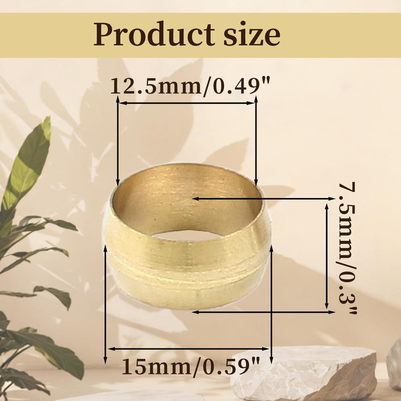 30 Pcs Brass Compression Fitting Ferrule Sleeve, 1/2" Tube OD Brass Compression Tube Fitting 1/2" - 50PCS