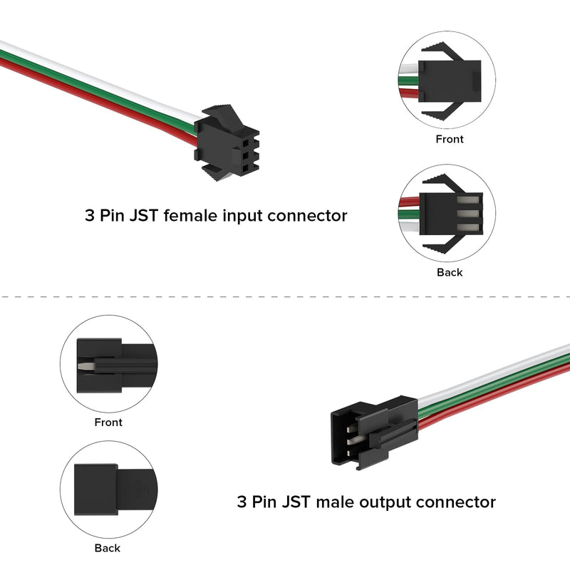 BTF-LIGHTING 5 Pcs/Pack 20AWG 3 Pin JST SM Male Female Plug LED Connector 6.56FT/2m Extension Cable for WS2812B WS2811 WS2814 SK6812 FCOB RGB CCT LED Strip Lights Solderless Controller Wire 6.56FT (2M)