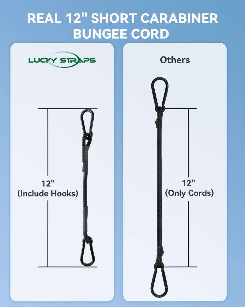 8 Pcs 12 Inch Heavy Duty Carabiner Bungee Cord Outdoor with 190 Lbs Max Break Strength, Black Bungee Straps with Upgraded Carabiner Hooks for Luggage Rack, Cargo, Hand Carts, Bike, Camping, etc 12''
