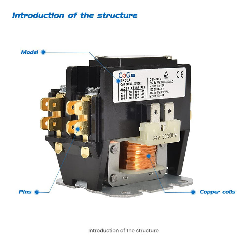 1 Pole Air Conditioner Contactor 30 Amp 24VAC Coil,Condenser Contactor Compressor Contactor AC Definite Purpose Contactor (Pack of 1 Pcs)… 1P 30A 24V