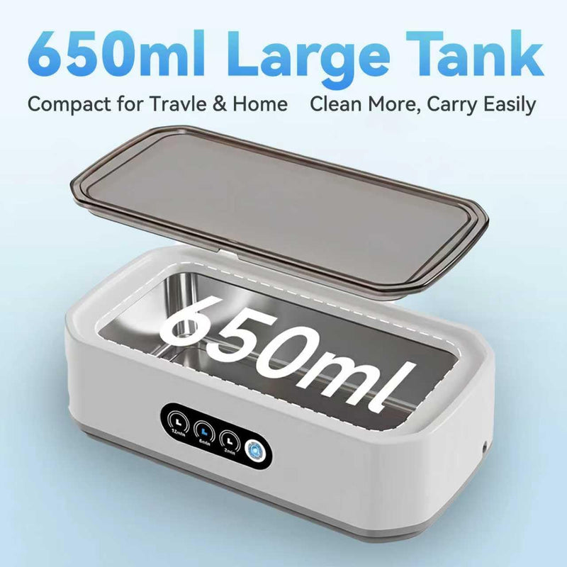 Ultrasonic Jewelry Cleaner Machine: 49KHz UltraSonic Cleaner with 3 Cleaning Modes for Jewelry,Eyeglass,Rings,Watch Band,Dentures,Retainers,Coins,Earring,Large 650ML 304 Stainless Steel Tank (White) White