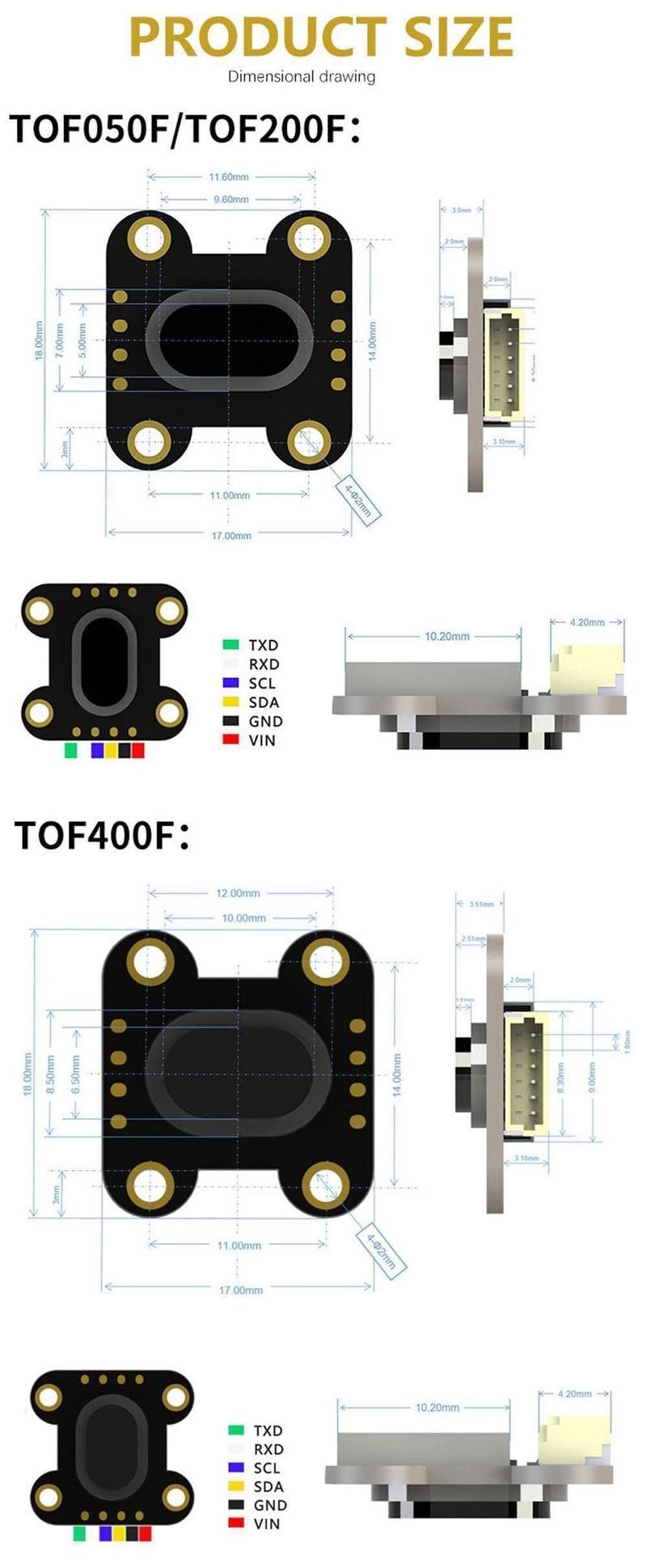 HiLetgo TOF050F VL6180 Time-of-Flight (TOF) Distance Measurement Sensor ...
