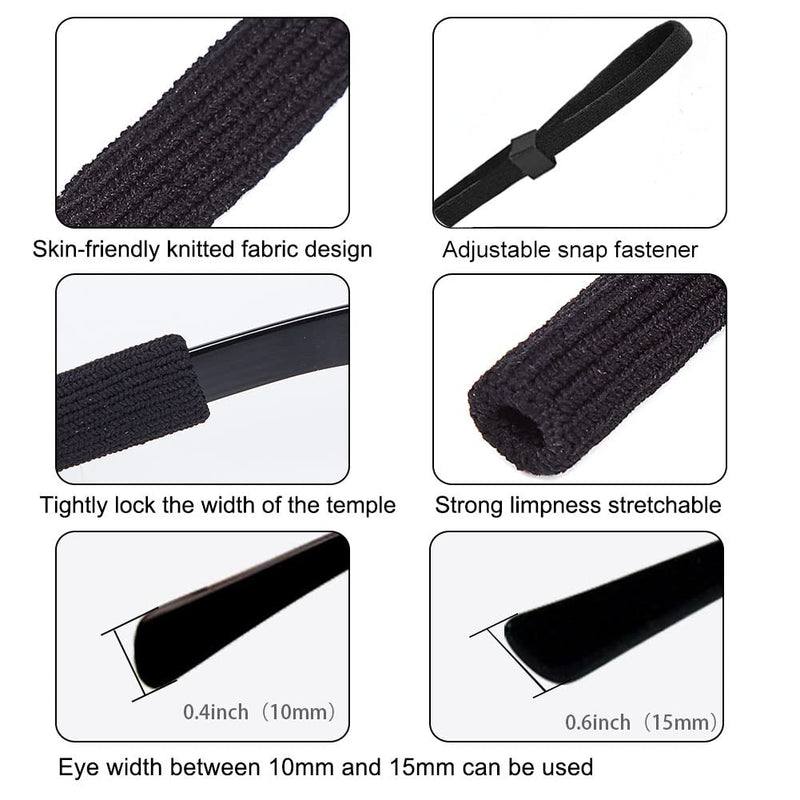 Black Glasses Strap, Sports Sunglasses & Eyeglasses Holder Straps for Men Women, String Holder, Neck Lanyard Cord, Adjustable Rope Eyewear Keeper Strap, Pack of 6 Classic Black