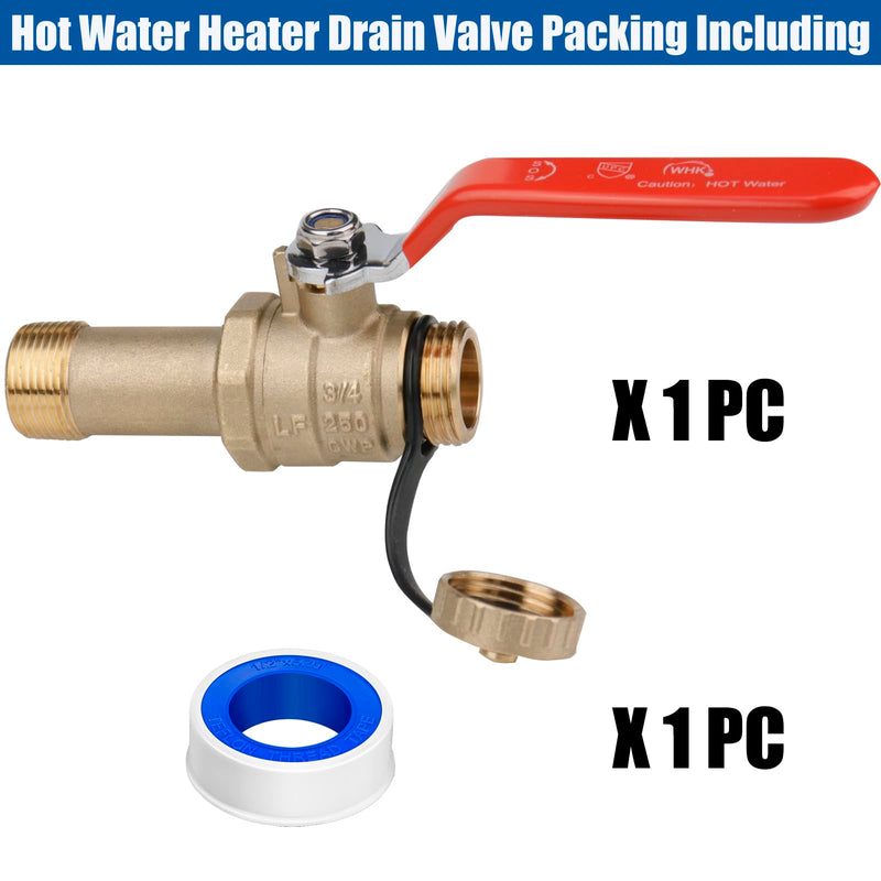 WHK Water Heater Drain Valve 3/4"MIP X 3/4" Male GHT Connection to drain or Flush Hot Water Heater Faster and Easy Big Full Port (Lead-Free Brass,2 Inch Shank with Long Handle,Straight) 2 inch shank 2 Inch shank Straight-Water heater drain valve