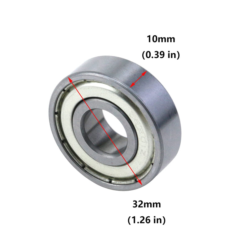 Antrader 2-Pack 12mm x 32mm x 10mm 6201Z Double Shielded Deep Groove Radial Ball Bearings 12 x 32 x 10mm