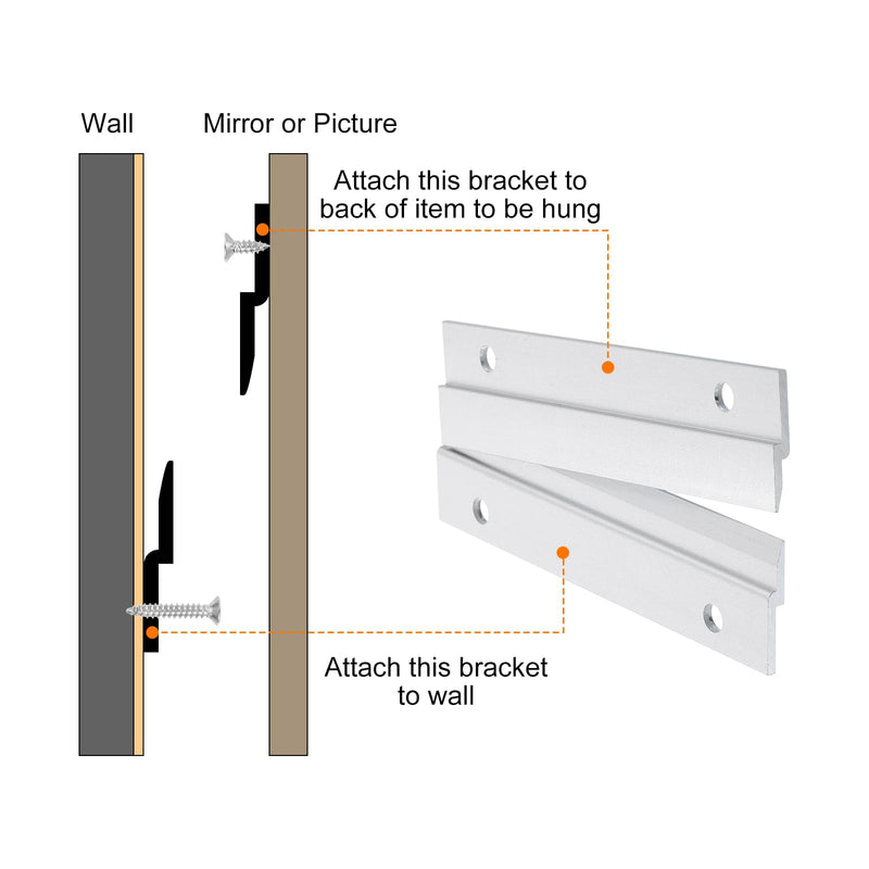 uxcell 10 Pair French Cleat Picture Hanger, 4 Inch Heavy Duty Aluminum Z Bar Clip Interlocking Wall Mounting Bracket Hanger Kit for Hanging Mirror Picture Shelf 4x2inch
