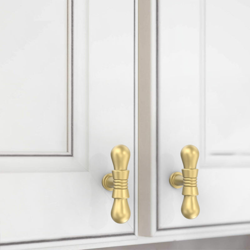 Alzassbg Brushed Gold T Bar Cabinet Knobs 10 Pack, AL6098MGP | Single Hole Knob, 2.4 Inch Length, Solid Metal Build, Decorative Hardware Pulls, for Cabinets and Drawers 2.4" Single Hole