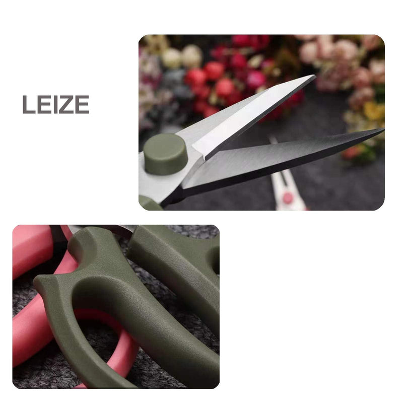 Leize Flower Scissors, Premium Thickened Stainless Steel Floral Shears, Strong Pruner for Flowers, Branches and Leaves (Grey Green Slender) Grey Green Slender