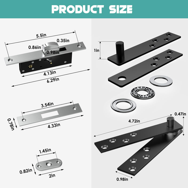 Door Pivot Hinges Heavy Duty, 360 Hidden Hinge Kit for Murphy Bookshelf | Fits wooden bookshelves and concealed cabinets, medium size, advanced lock style, secret door hardware