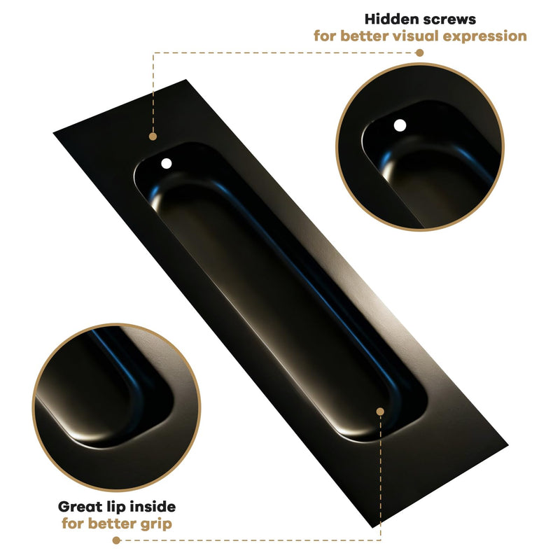 Lethato Matte Black Pocket Door Hardware Set, 2 Recessed Flush Finger Pull 1 Edge Pull, Stainless Steel Pocket Door Pull Rectangular Barn Door Hardware Door Handle - 1 Pack 1 Set with Pull - Matte Black