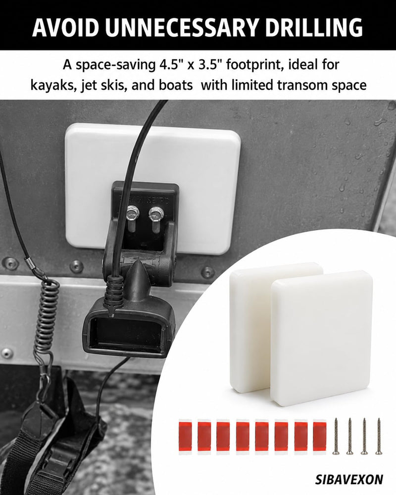 2 Pack Boat Transducer Mounting Boards, White, 4.5x3.5x0.75 in | Includes 8 adhesive tapes and 4 screws; compact transom saver for kayaks, jet skis, fish finder and sonar setups