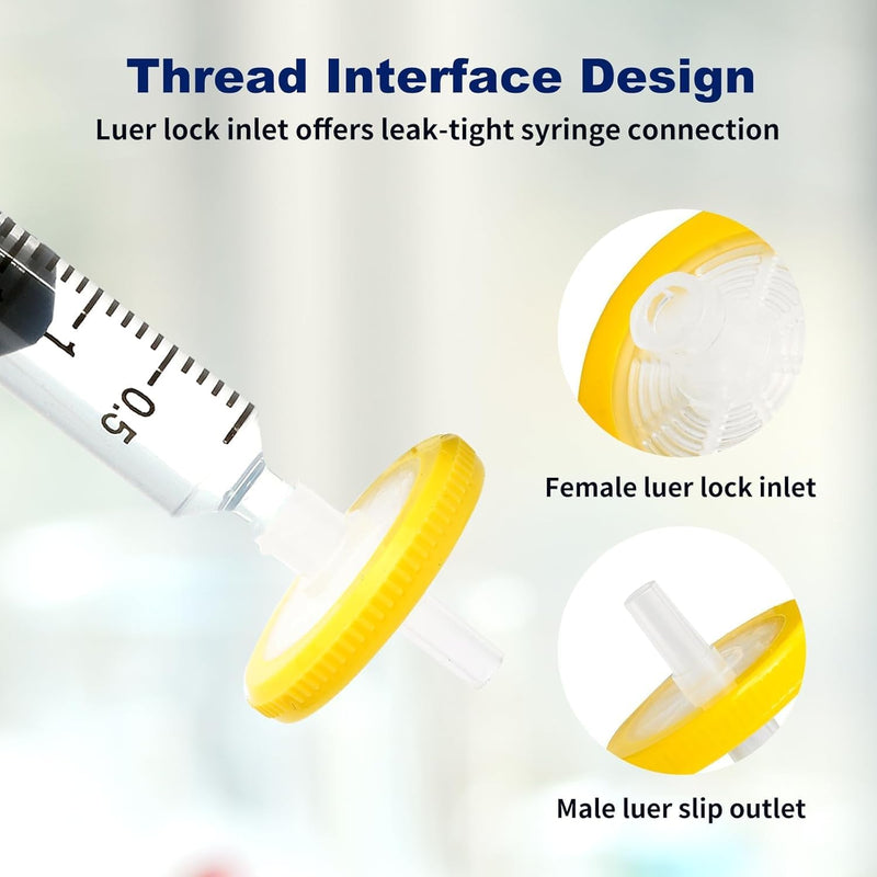 50PCS Syringe Filter PES Hydrophilic Filtration Sterile Lab Filters 0.22μm 13mm Membrane Diameter Individually Packed Yellow (13mm-0.22um) PES-13MM-0.22UM 50