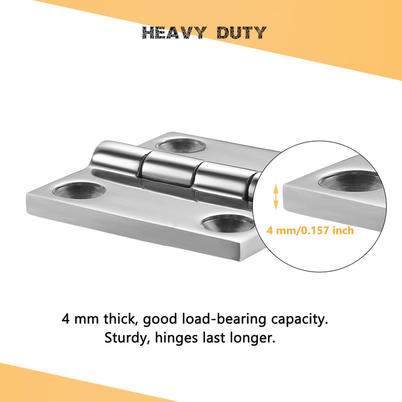 Heavy Duty Marine Boat Hatch Hinges 316 Stainless Steel, 2 x 2 Inch, Sturdy Deck Cabinet Door Hinges with Screws (Pack of 4)