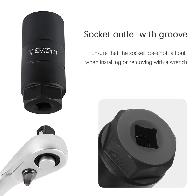Oil Pressure Sensor Socket,1 1/16 Socket 2 5/8" Long Oil Pressure Switch Socket Fits 3/8-Inch Drive or 1 1/8" Hex Wrench,Quick Removal/Installation Oil Sending Unit Socket (Black) Black