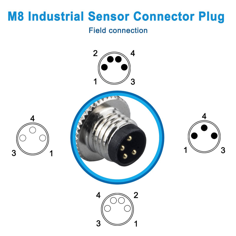M8 4 Pin Male & Female Socket Panel Aviation Wire Connector,8mm Industrial Circular Sensor Connector,Outdoor Waterproof IP67 A Coding,4 Sets Male+Female