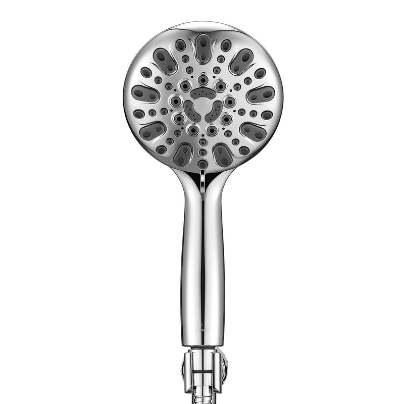 Handheld Shower Head, 6 Spray Setting High Pressure Shower Head with Brass Swivel Ball Bracket and Extra Long Stainless Steel Hose, Chrome, 5" Brass,Elegant