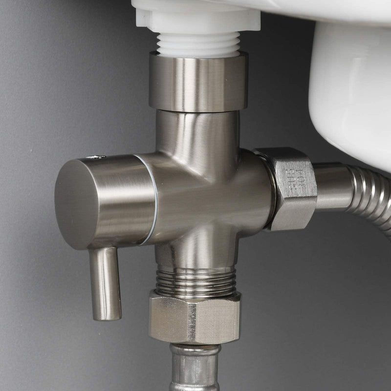 3-Way Solid Brass Brushed Nickel Shower Arm Diverter Valve G1/2 Thread - Universal Bathroom Replacement for Handheld and Fixed Showerheads - Tool-Free Installation Leak-Proof Design