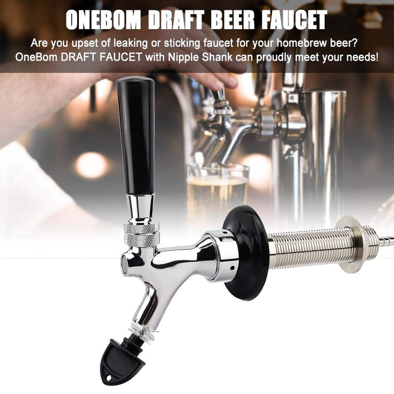 OneBom Beer Faucet with Nipple 4'' Shank Assembly,3/16’’I.D. Bore for Keg Fridge Keezer (4'' Shank)