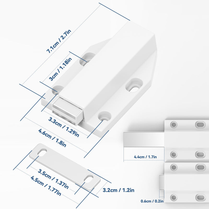 Magnetic Push Latch Without Nail Installation Tonitrui Heavy Duty Magnetic Touch Latches for Large Door Push Release Latch Kitchen Drawer Push Catch Press Out Latch(White 6 Pack) White