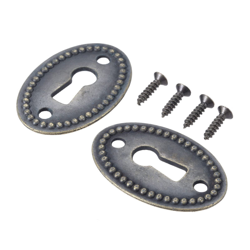 dophee 10Pcs Oval Stamped Antique Brass Decorative Keyhole Cover Plate, Keyhole Escutcheon Plate for Cabinet, Door, Dresser, Drawers, Desk Furniture Hardware 10