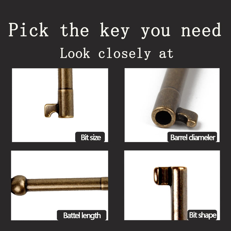 KY-2AB and KY-3AB Skeleton Key, Hollow Barrel Skeleton Key, Universal Barrel Replacement Key, Antique Brass Skeleton Keys, Generic Skeleton Key for Vintage Furniture and Locks