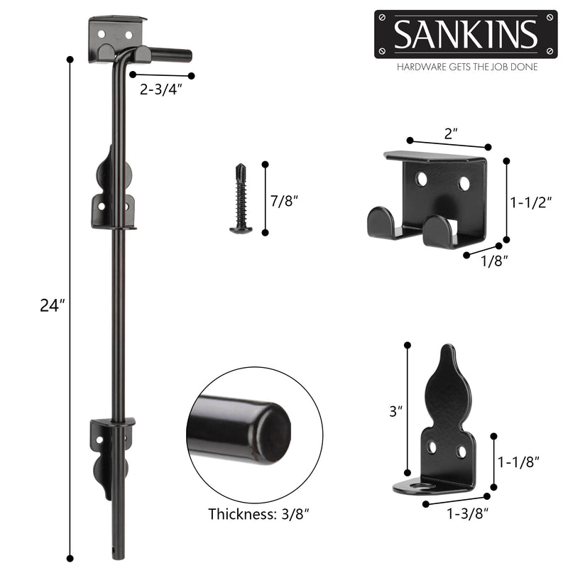 24" Cane Bolt Drop Rod Heavy Duty Gate Hardware Black Solid Steel Gate Ground Latch for Wood PVC Vinyl Metal Gates Fences Doors, Holding Gate to The Ground (2 Pack) 2 24 Inch