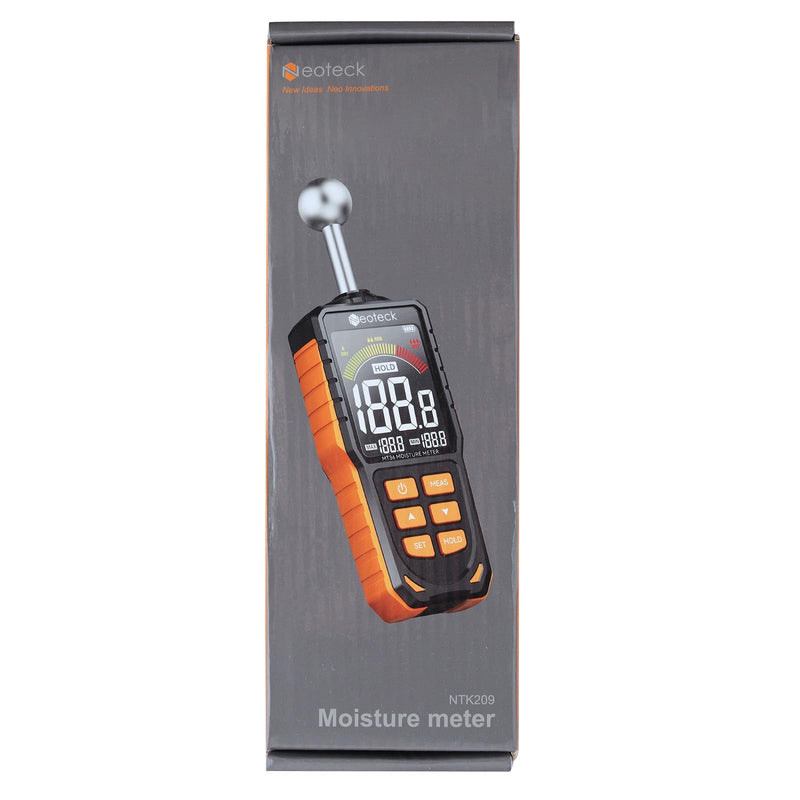 Neoteck Spherical Inductive Moisture Meter 5-40mm Analysis Depth Pinless Moisture Meter with 3-Color LCD Indicator,USB Rechargeable Wood Meter Light and Buzzer Alarm for Wall,Wood,Masonry,Concrete